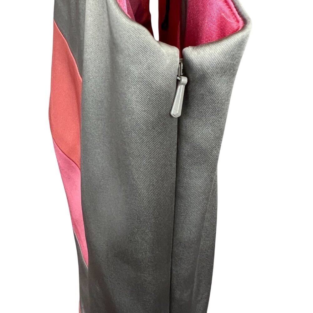 JAX Satan Sheath Dress Color Block Strips Split Shoulder SZ 12‎ Gray Pink Orange - Picture 4 of 8